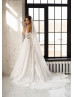 Off Shoulder White Lace Tulle Beaded Wedding Dress